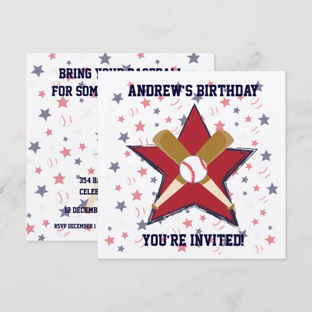 Invitación Fiesta de cumpleaños del jugador de béisbol person (Anverso / Reverso)