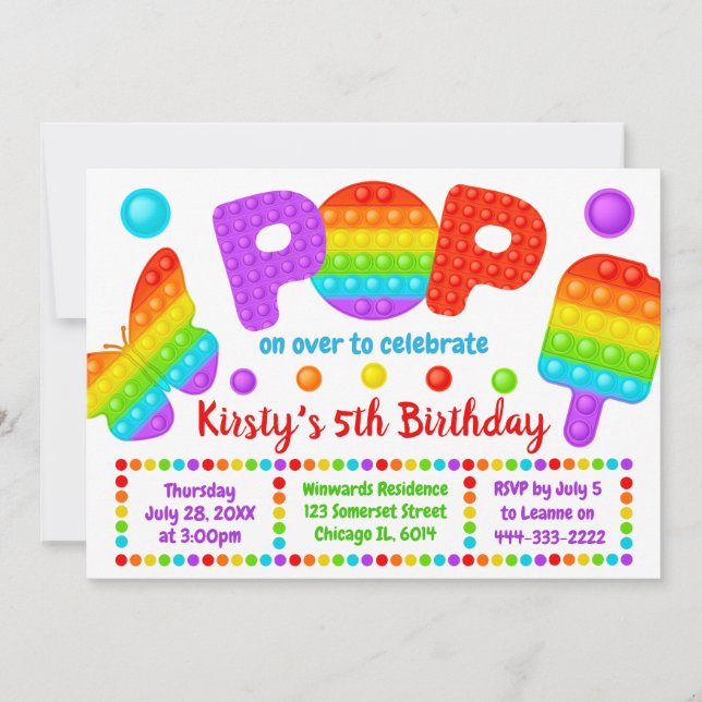 Invitación Fiesta de cumpleaños del Juguete del Arcoiris Pop  (Anverso)
