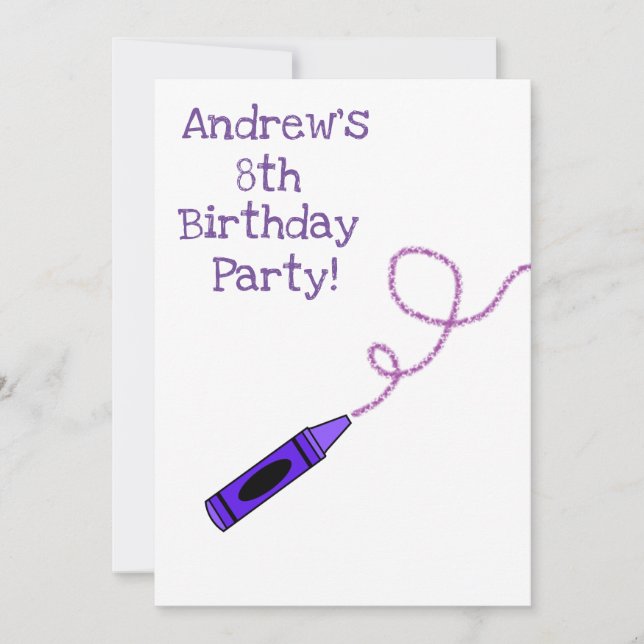 Invitación Fiesta de Cumpleaños del Lápiz Morado (Anverso)