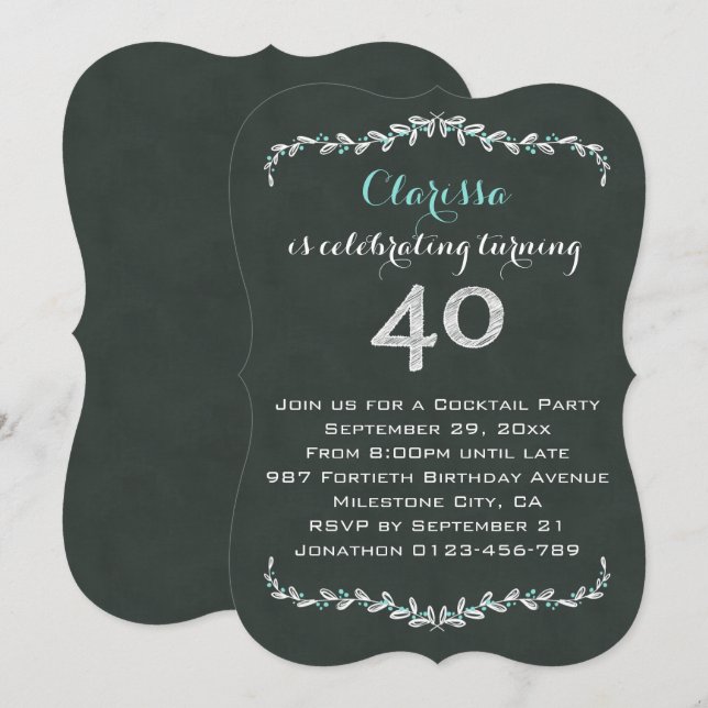 Invitación Fiesta de cumpleaños del laurel de la pizarra del (Anverso / Reverso)