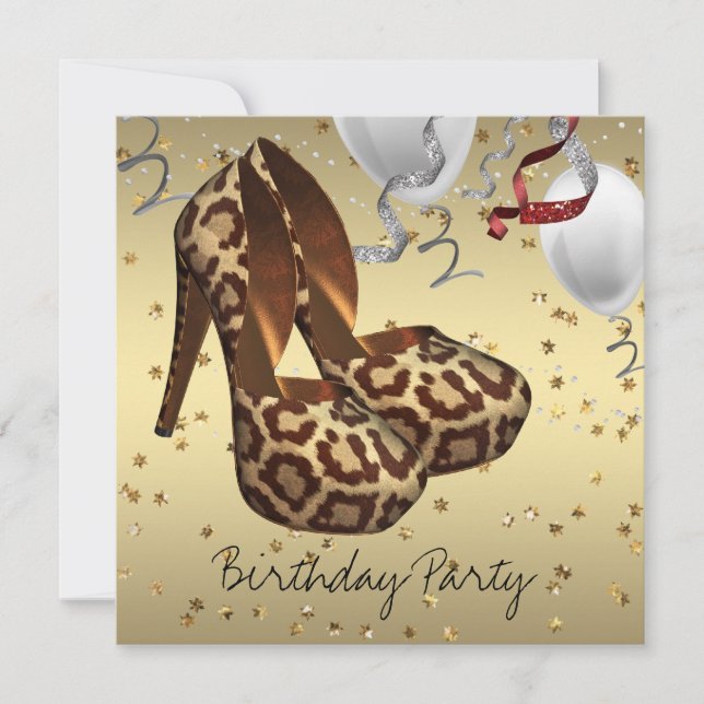 Invitación Fiesta de cumpleaños del Leopard Womans High Heel  (Anverso)