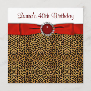 Invitación Fiesta de cumpleaños del leopardo rojo chic