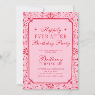 Invitación Fiesta de Cumpleaños del Libro Chic Rosa y Rojo