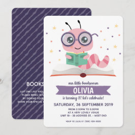 Invitación Fiesta de cumpleaños del libro Purple Bookworm