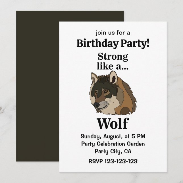 Invitación Fiesta de Cumpleaños del Lobo Gris (Anverso / Reverso)