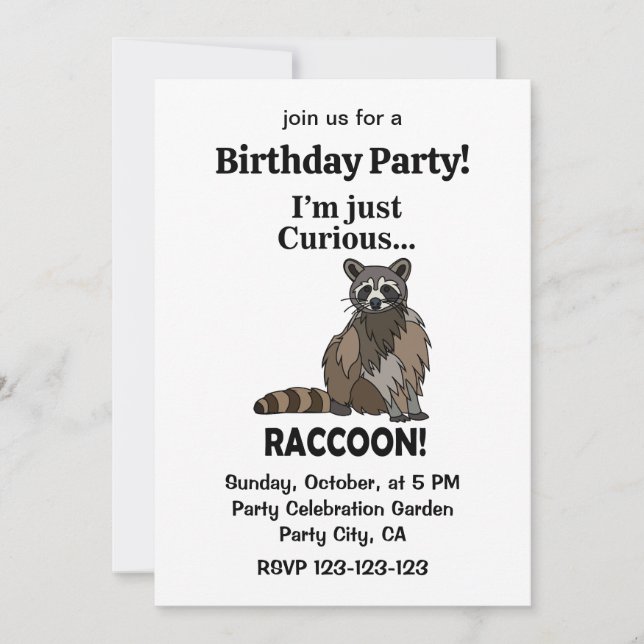 Invitación Fiesta de Cumpleaños del Mapache Divertido y Curio (Anverso)