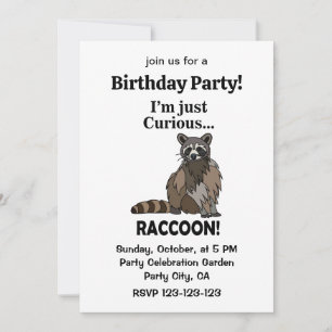 Invitación Fiesta de Cumpleaños del Mapache Divertido y Curio