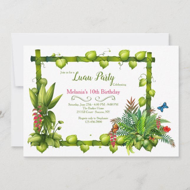 Invitación Fiesta de cumpleaños del marco de Tiki (Anverso)