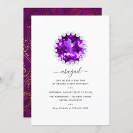 Invitación Fiesta de cumpleaños del Mardi Gras morado y dorad