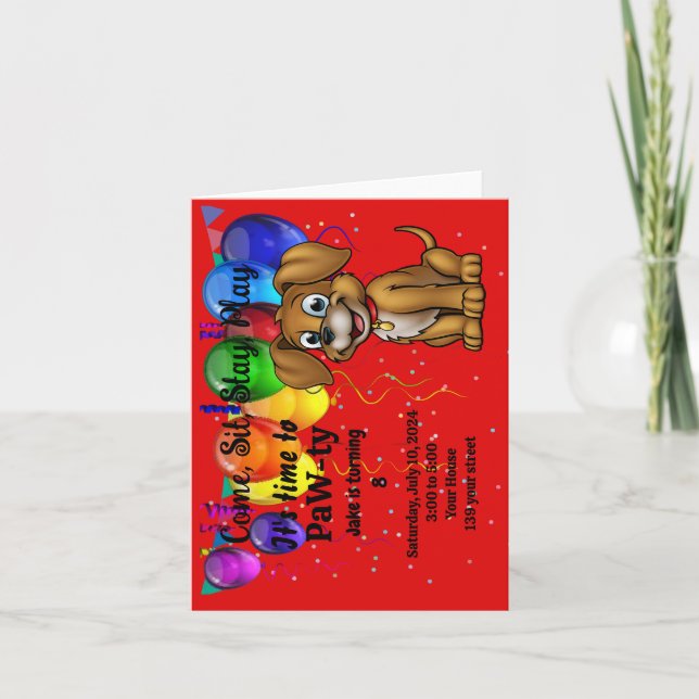 Invitación Fiesta de cumpleaños del mascota (Anverso)