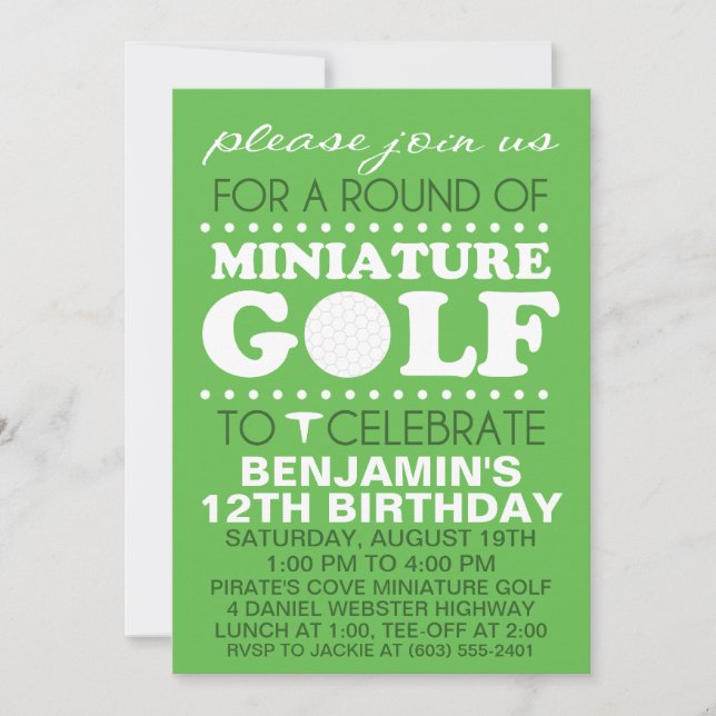 Invitación Fiesta de cumpleaños del minigolf del tiempo de la (Anverso)