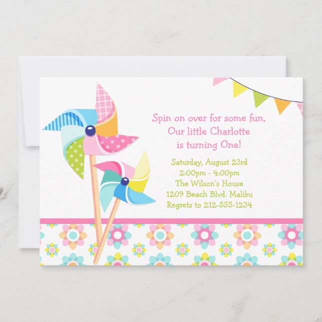 Invitación Fiesta de cumpleaños del molinillo de viento (Anverso)