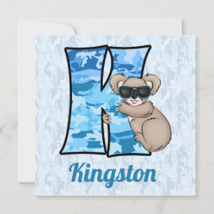 Invitación Fiesta de cumpleaños del monograma azul K