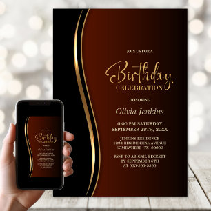 Invitación Fiesta de cumpleaños del Naranja Black Gold Burn