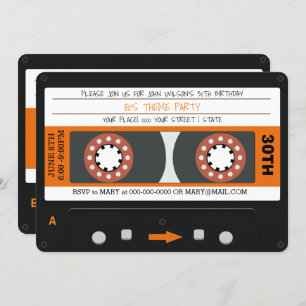 Invitación Fiesta de cumpleaños del naranja Cassette Tape Ret