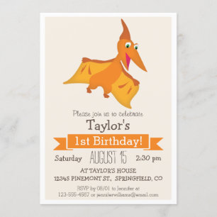 Invitación Fiesta de cumpleaños del naranja Pterodactyl Dinos
