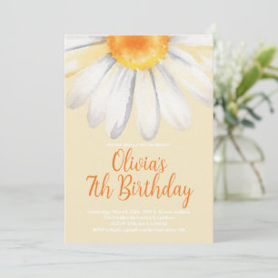 Invitación Fiesta de cumpleaños del Naranja Retro Daisy de 70