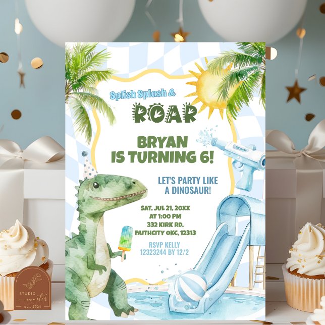 Invitación Fiesta de cumpleaños del niño azul con dinosaurio  (Subido por el creador)