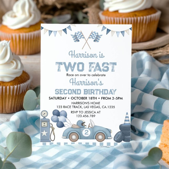Invitación Fiesta de cumpleaños del niño azul de dos coches d (Subido por el creador)