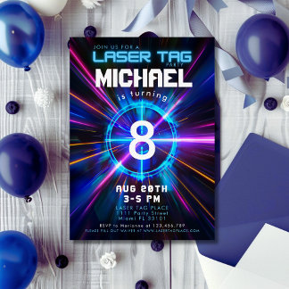 Invitación Fiesta de Cumpleaños del Niño Azul de Laser Tag