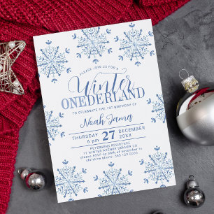 Invitación Fiesta de cumpleaños del niño Blue Winter Onederla