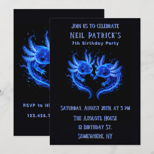 Invitación Fiesta de Cumpleaños del Niño con Ajolote Azul Elé