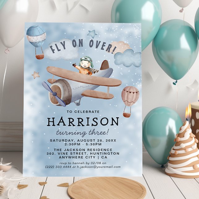 Invitación Fiesta de Cumpleaños del Niño con Avión de Acuarel (Subido por el creador)