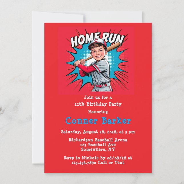 Invitación Fiesta de Cumpleaños del Niño de Jonrón (Anverso)