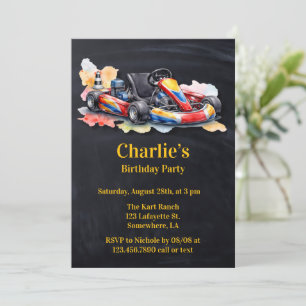 Invitación Fiesta de Cumpleaños del Niño de Kart con Acuarela