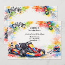 Fiesta de Cumpleaños del Niño de Kart con Acuarela