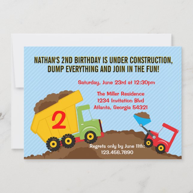 Invitación Fiesta de cumpleaños del niño de la construcción d (Anverso)