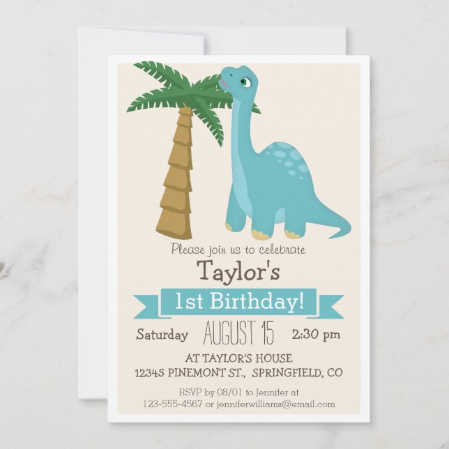 Invitación Fiesta de cumpleaños del niño de los dinosaurios a (Anverso)