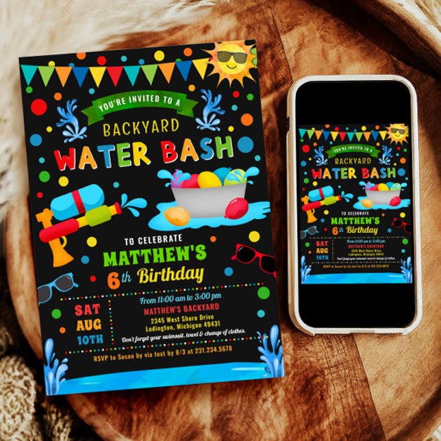 Invitación Fiesta de cumpleaños del niño de verano Water Bash (Water Bash Summer Boy Birthday Party Invitation)