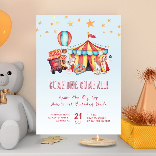 Invitación Fiesta de Cumpleaños del Niño del Circo 1er Cumple (Subido por el creador)