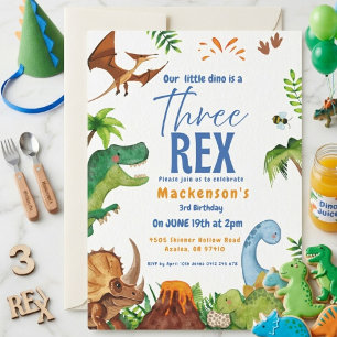 Invitación Fiesta de cumpleaños del niño dinosaurio Dino tres