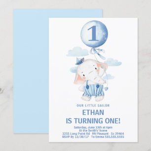 Invitación Fiesta de cumpleaños del niño elefante marinero l