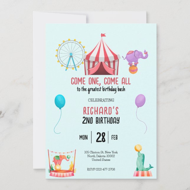 Invitación Fiesta de cumpleaños del niño en el tema del Carna (Anverso)