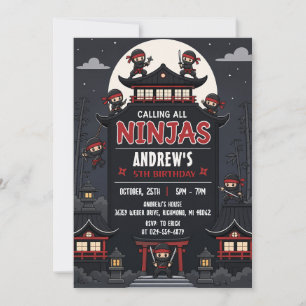 Invitación Fiesta de cumpleaños del niño guerrero ninja perso