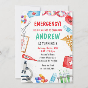 Invitación Fiesta de cumpleaños del niño médico digital perso