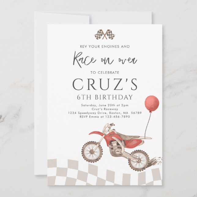 Invitación Fiesta de cumpleaños del niño motocross de la bici (Anverso)