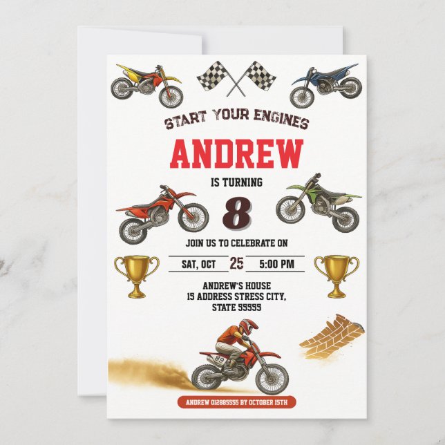 Invitación Fiesta de cumpleaños del niño Motocross de la moto (Anverso)
