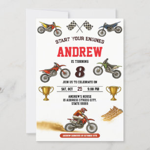 Invitación Fiesta de cumpleaños del niño Motocross de la moto