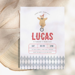 Invitación Fiesta de Cumpleaños del Niño Oso del Circo Antigu