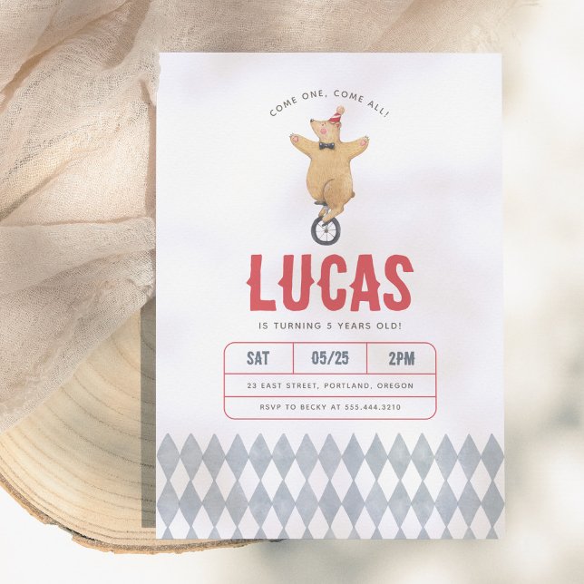 Invitación Fiesta de Cumpleaños del Niño Oso del Circo Antigu (Subido por el creador)