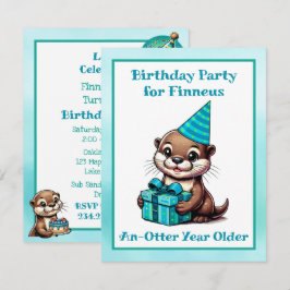 Invitación Fiesta de cumpleaños del niño Otter azul y turques