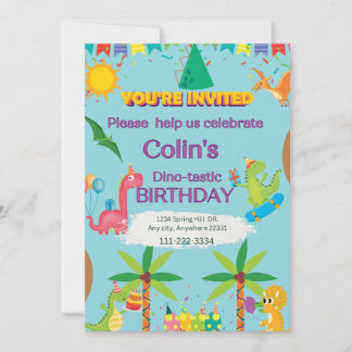 Invitación Fiesta de cumpleaños del niño personalizado Dinosa