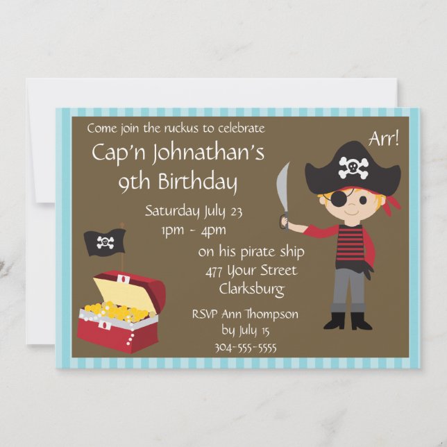 Invitación Fiesta de cumpleaños del niño pirata del Personali (Anverso)