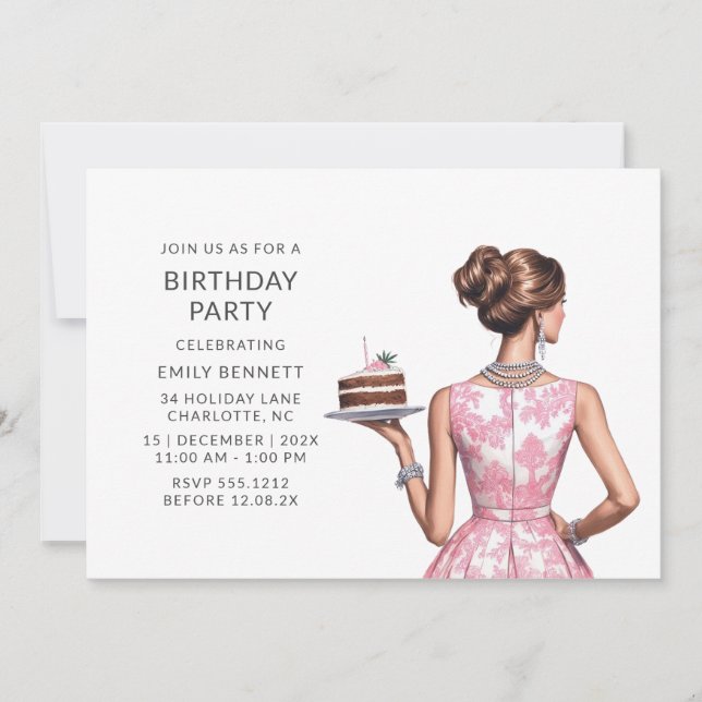 Invitación Fiesta de cumpleaños del niño rosado de Preppy (Anverso)