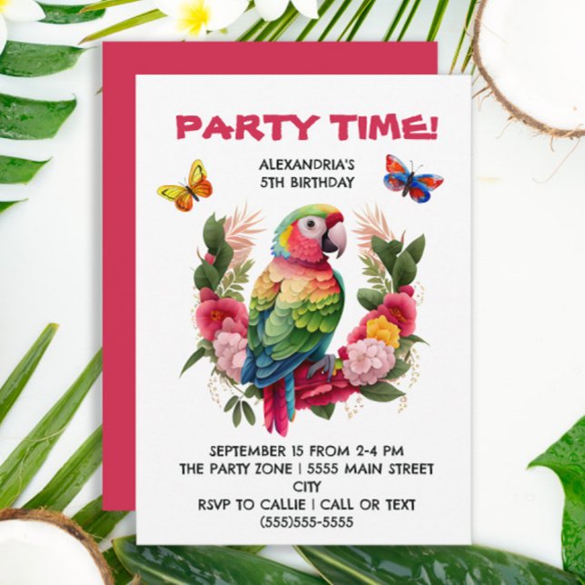 Invitación Fiesta de cumpleaños del niño tropical de loro col (Subido por el creador)