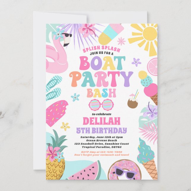 Invitación Fiesta de cumpleaños del Océano Atlántico en Bote (Anverso)